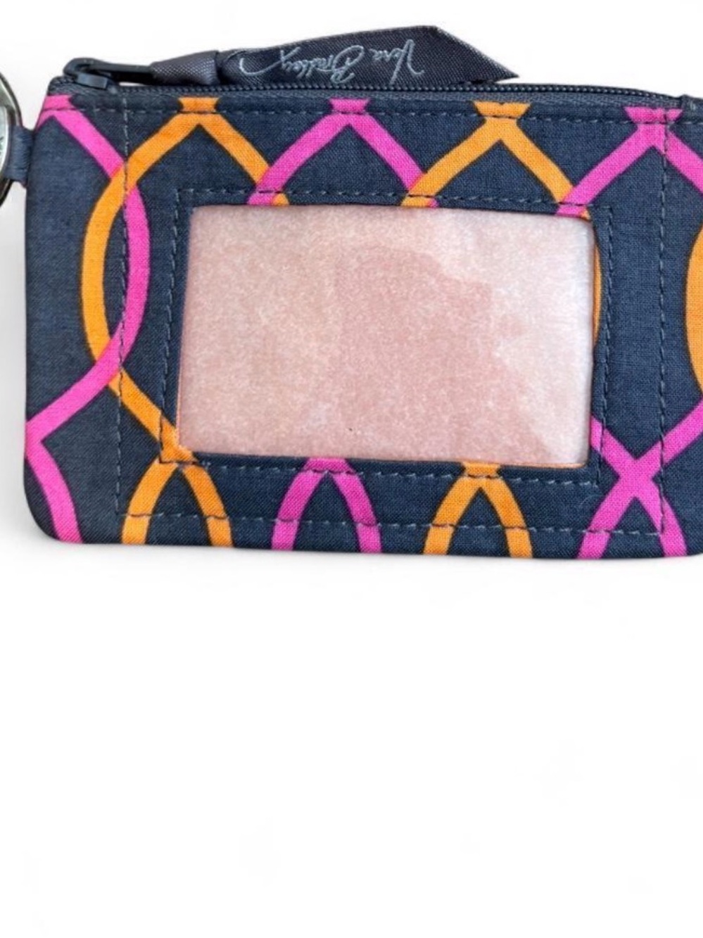 Vera Bradley Jazzy Swirls Zip ID Case Keychain Wallet NWT Gray Pink Orange - Picture 5 of 5